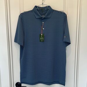 Southern Point Men's Blue Striped Performance Polo Shirt